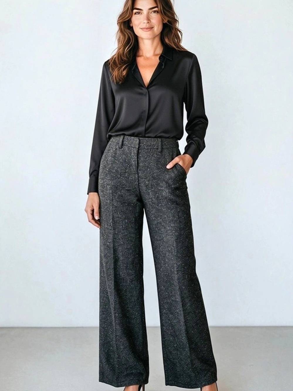Cabi Soho Speckle Trouser Wide Leg Pants Gray Size 8